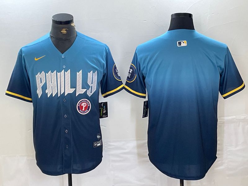 Men Philadelphia Phillies Blank Blue City Edition Nike 2024 MLB Jersey style 1